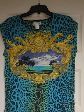 Versace for H&M Turquoise, Yellow & Black Baroque Beach Tee